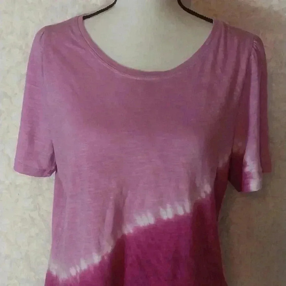 Short Bell Sleeve Scoop Neck Placement Tie Dye Knit Tee - Picture 5 of 8